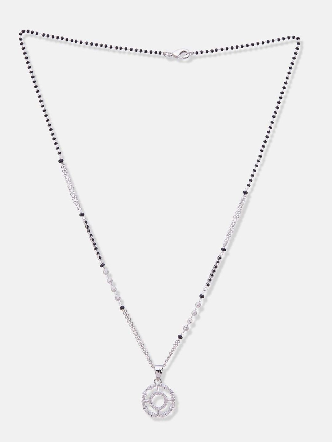 ATIBELLE Set Of 2 Silver-Plated Cubic Zirconia Studded Mangalsutras