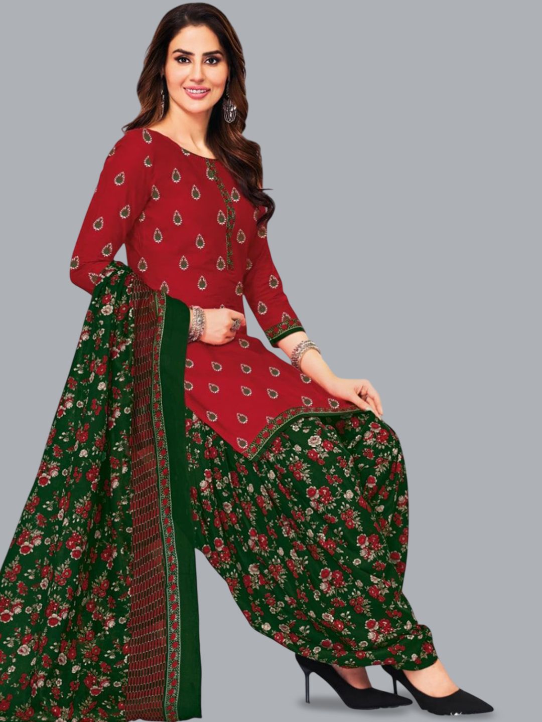 White Geometric Printed Straight Kurta with Patiala and Dupatta Set