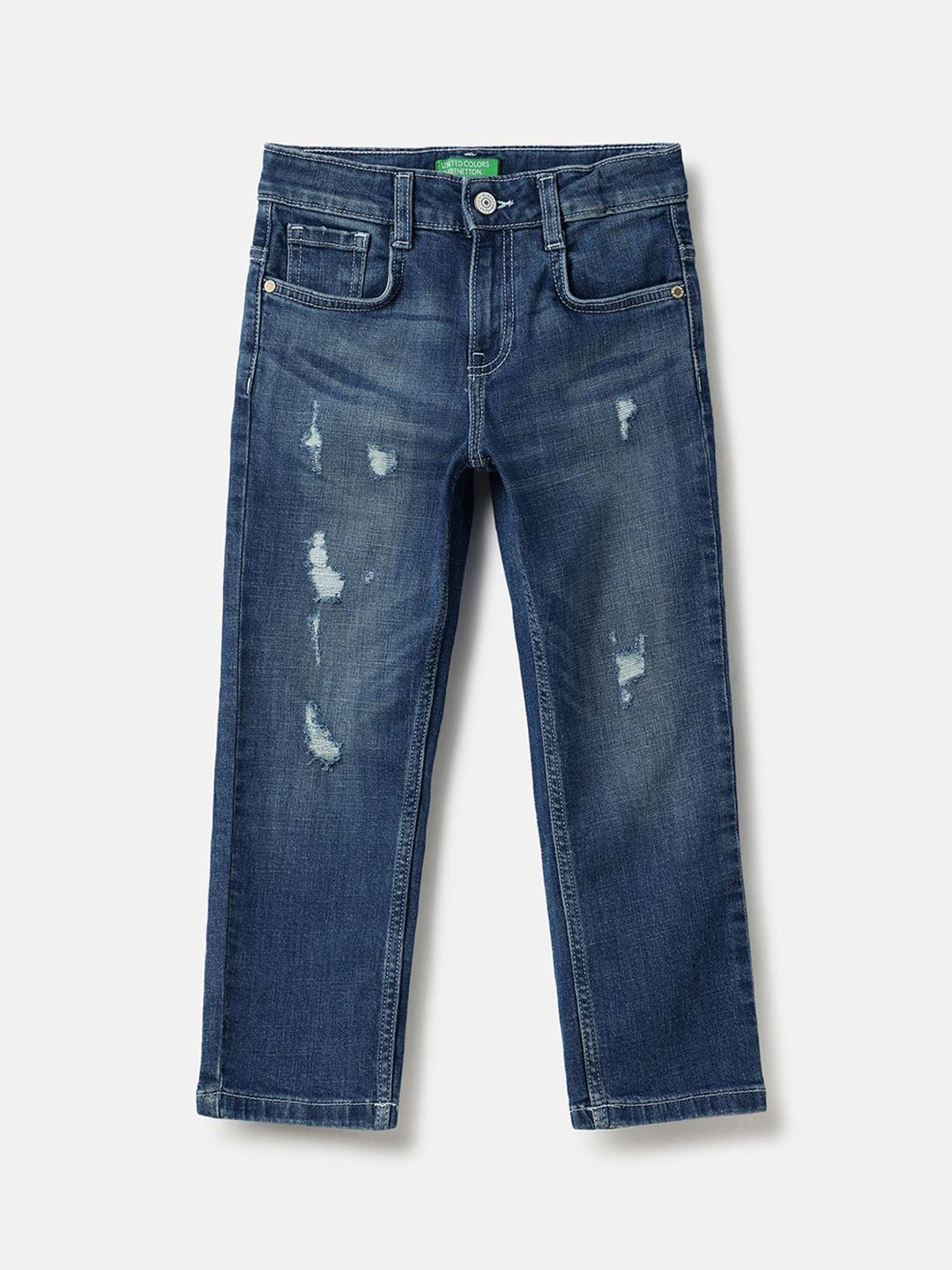 United Colors of Benetton Boys Straight Fit Mid-Rise Mildly Distressed Light Fade Jeans-image-44