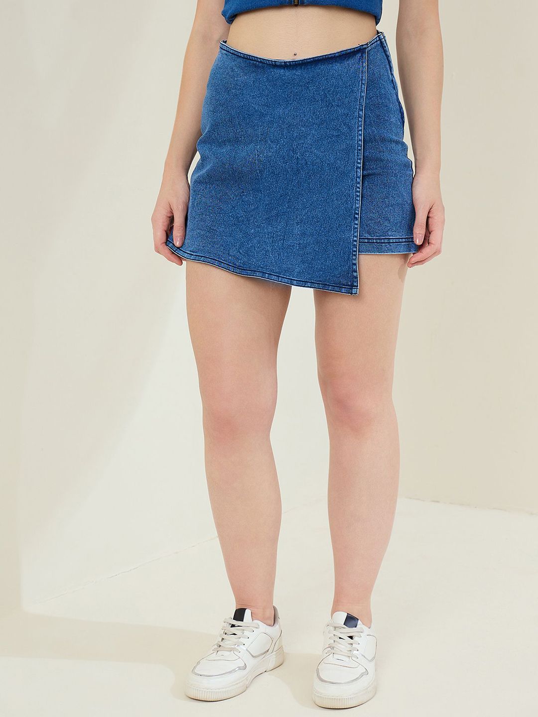 StyleStone Mid Rise A-Line Denim Skorts-picture-12