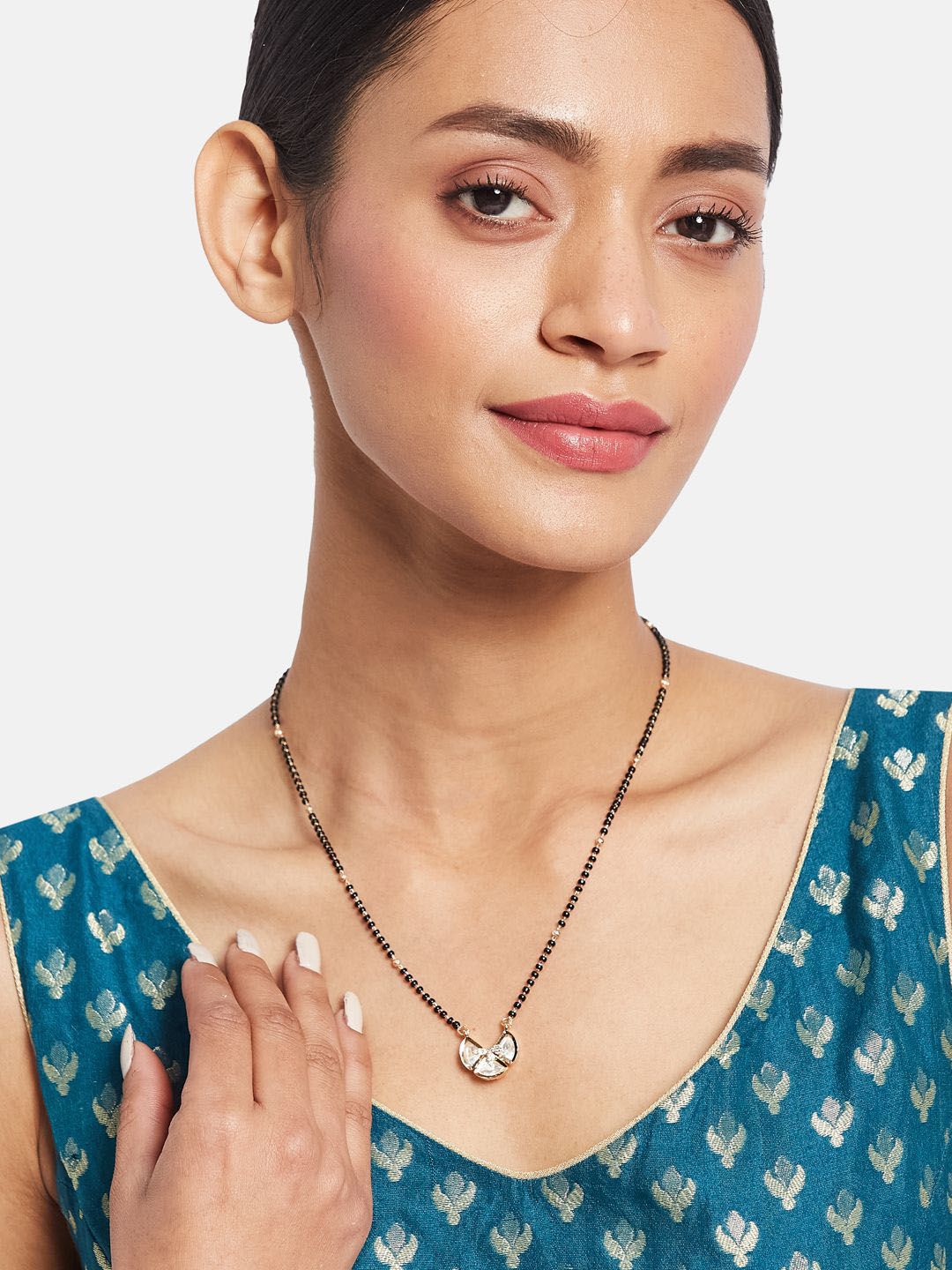 ATIBELLE Set of 2 Rose Gold & Gold-Plated Cubic Zirconia Studded & Beaded Mangalsutras