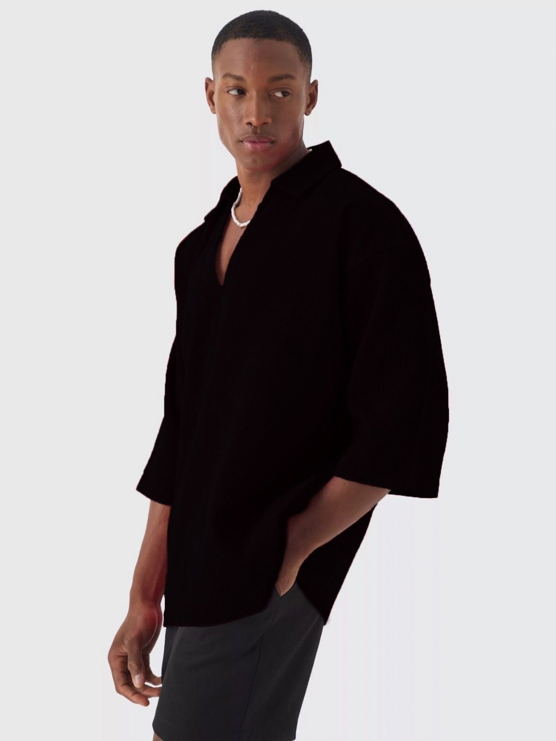 TRAQUILA HIP-HOP Ribbed Polo Collar Relaxed Fit T-shirt-picture-29