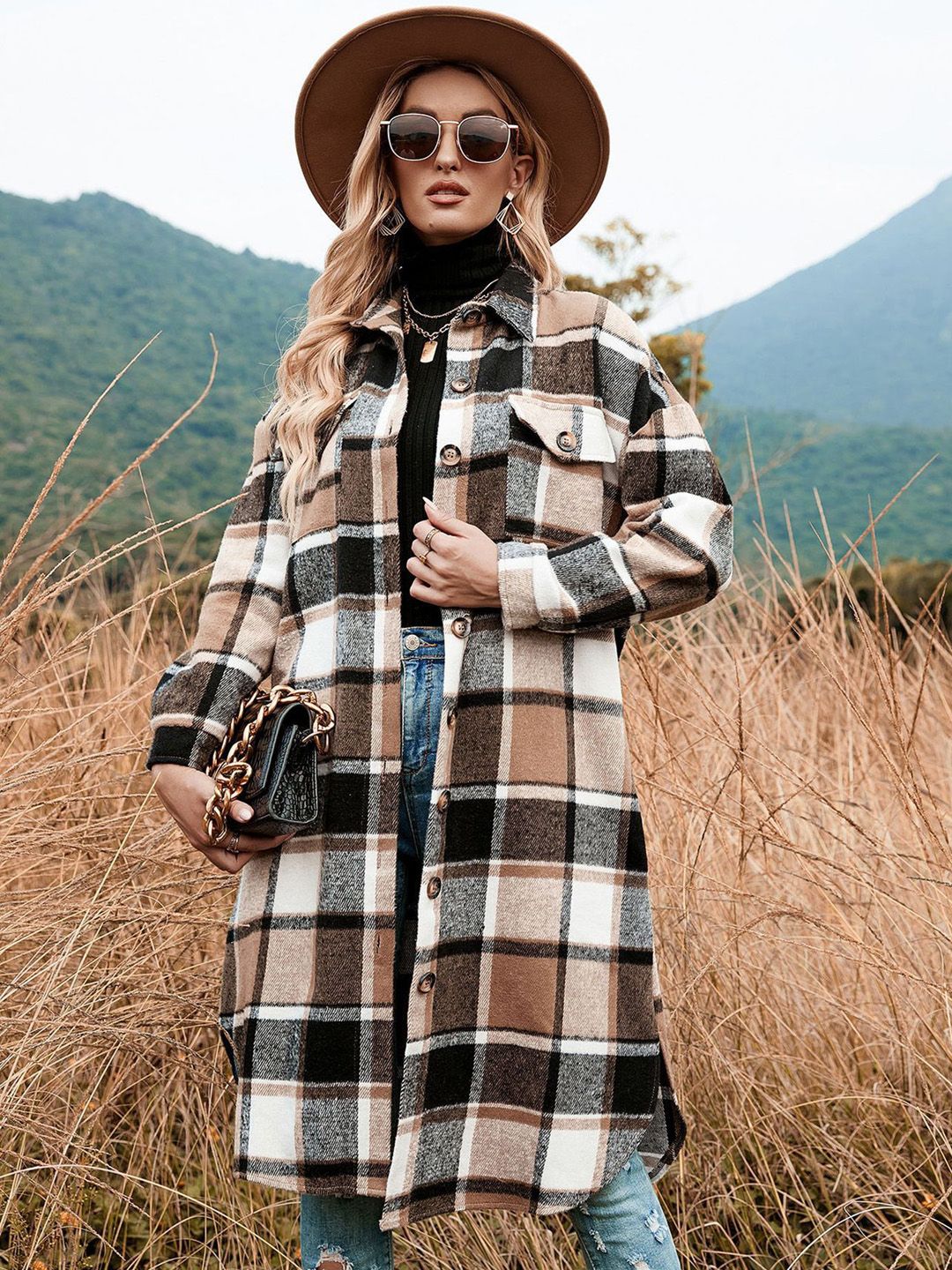 StyleCast x Revolte Checked Single-Breasted Overcoat