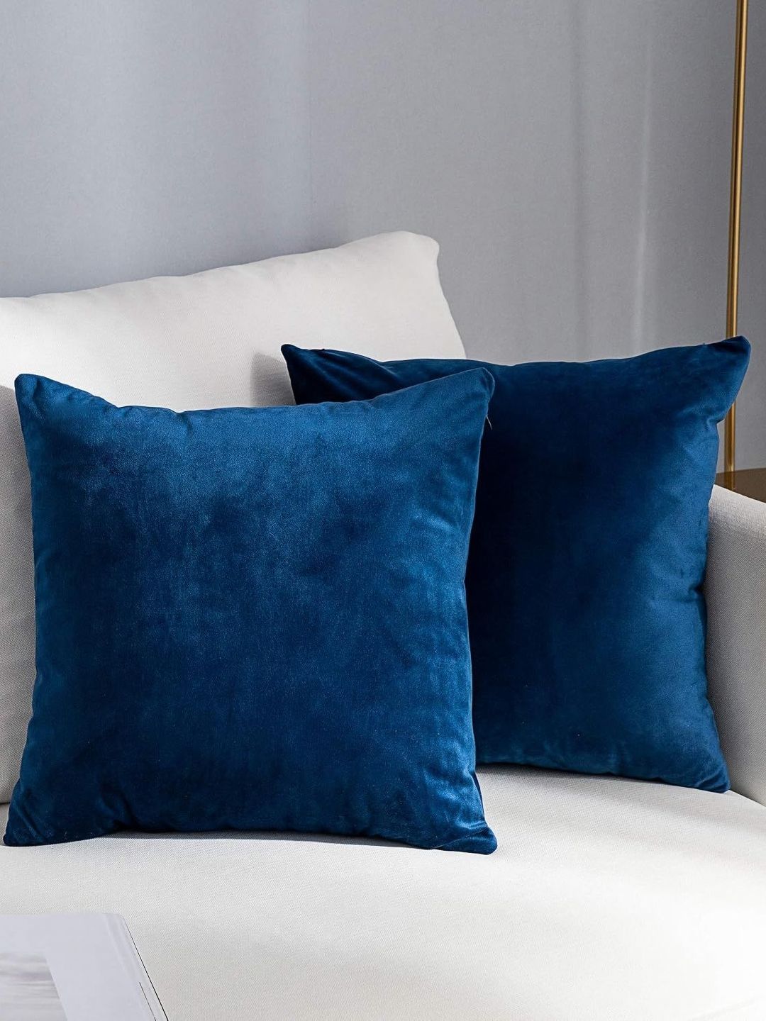 AAZEEM Navy Blue Set of 2 Velvet Square Cushion Covers-image-23