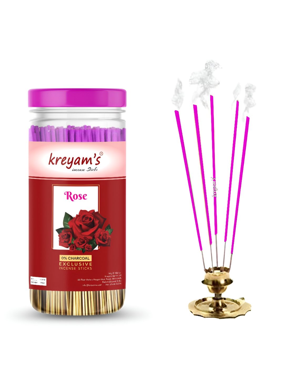 Kreyam's Maroon Charcoal Free Rose Incense Sticks