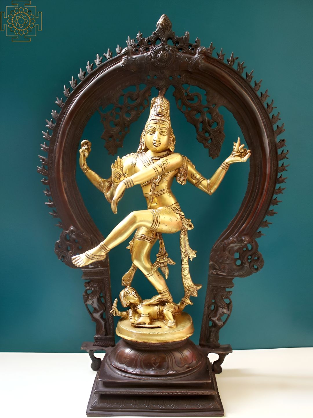 Exotic India Brown & Gold Toned Lord Natraj Religious Brass Idol Showpiece-image-42