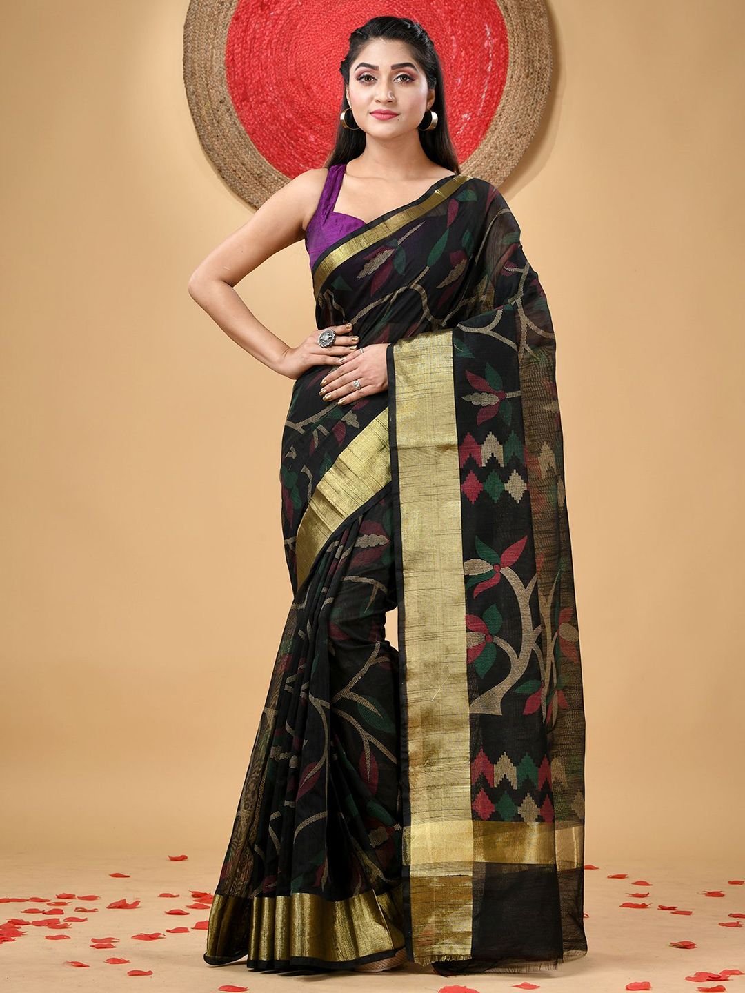 DESH BIDESH Ethnic Motifs Zari Handloom Saree-picture-23