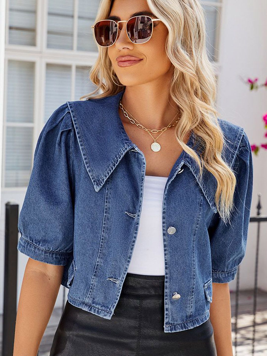 StyleCast Women Crop Denim Jacket with Embroidered