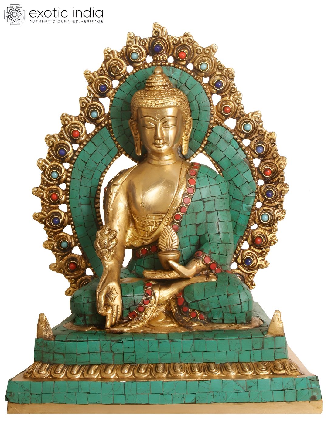Exotic India Green & Gold-Toned Lord Bhaishajyaguru Religious Idol Showpiece-picture-22