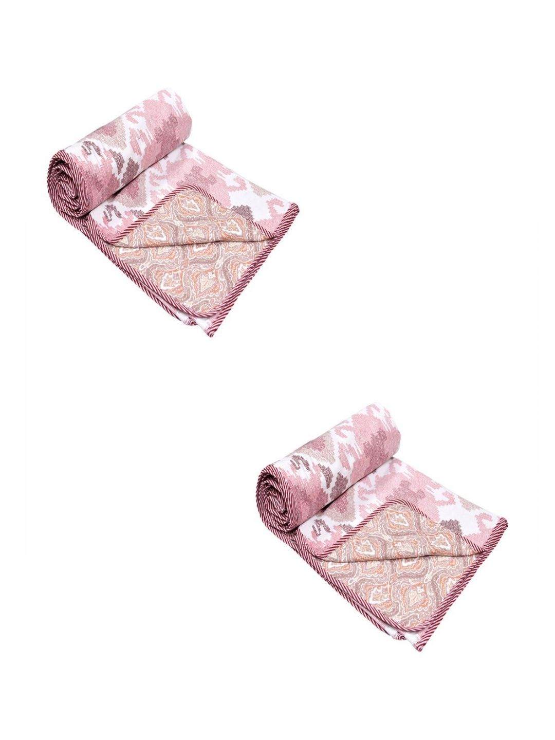 CHICERY Peach & White 2Pcs Printed AC Room Cotton 210 GSM Single Bed Dohar-picture-11