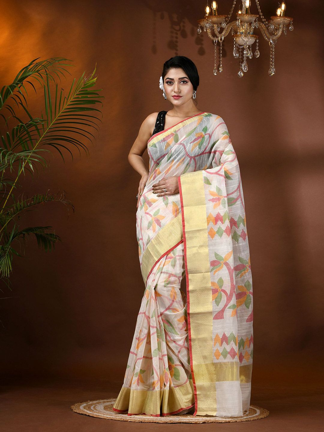 DESH BIDESH Women Ethnic Motifs Jamdani Saree-picture-26