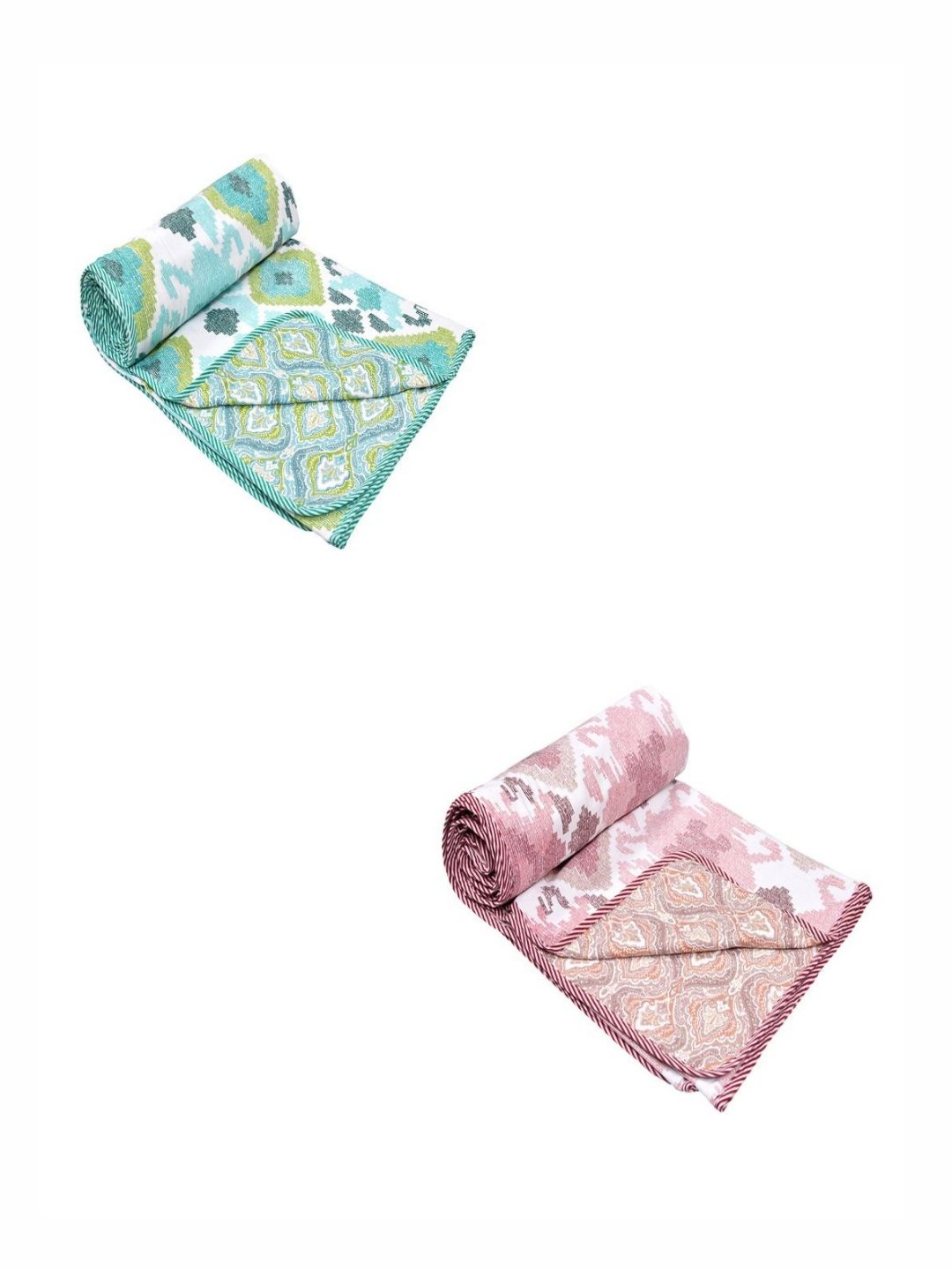 CHICERY Peach & Blue 2Pcs Printed AC Room Cotton 210 GSM Single Bed Dohar-picture-37