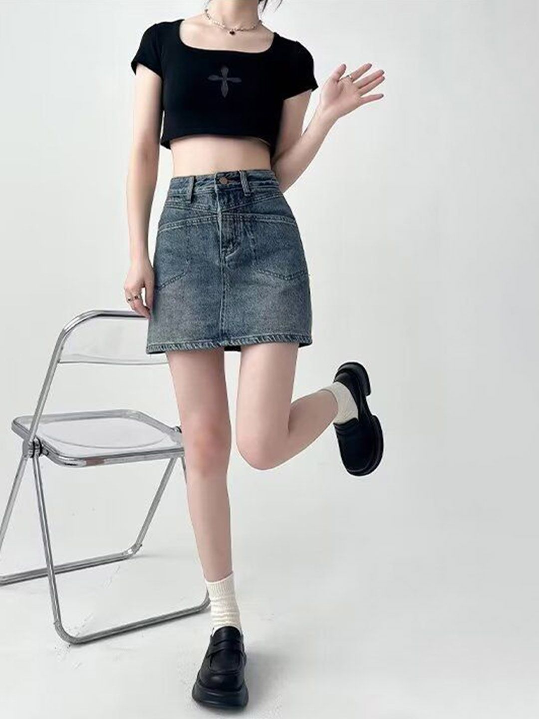 StyleCast Pure Cotton Straight Mini Skirts view 3