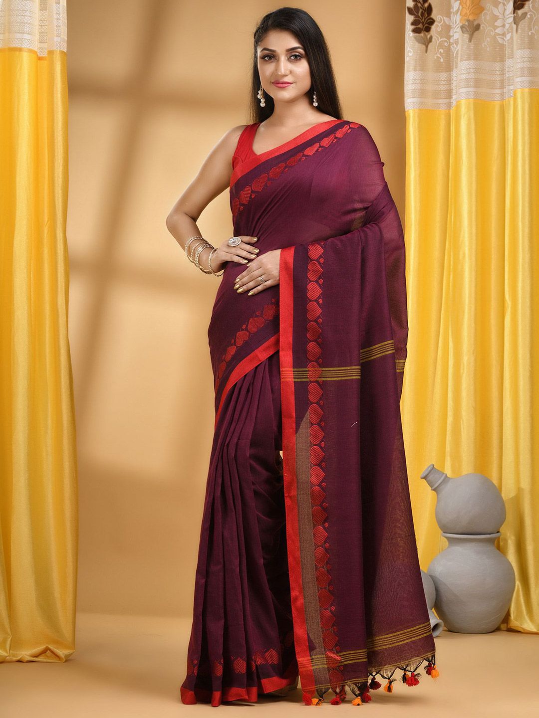 DESH BIDESH Zari Pure Cotton Taant Saree-picture-33
