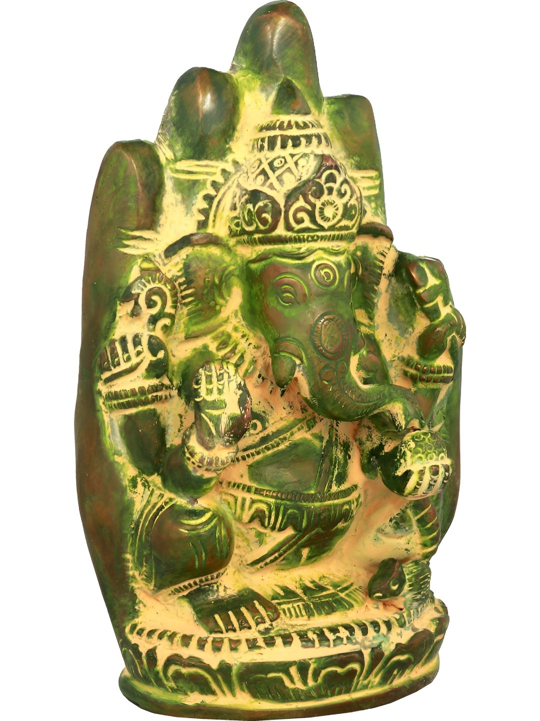 Exotic India Green & Yellow Lord Ganesha Religious Idol Showpiece-picture-23