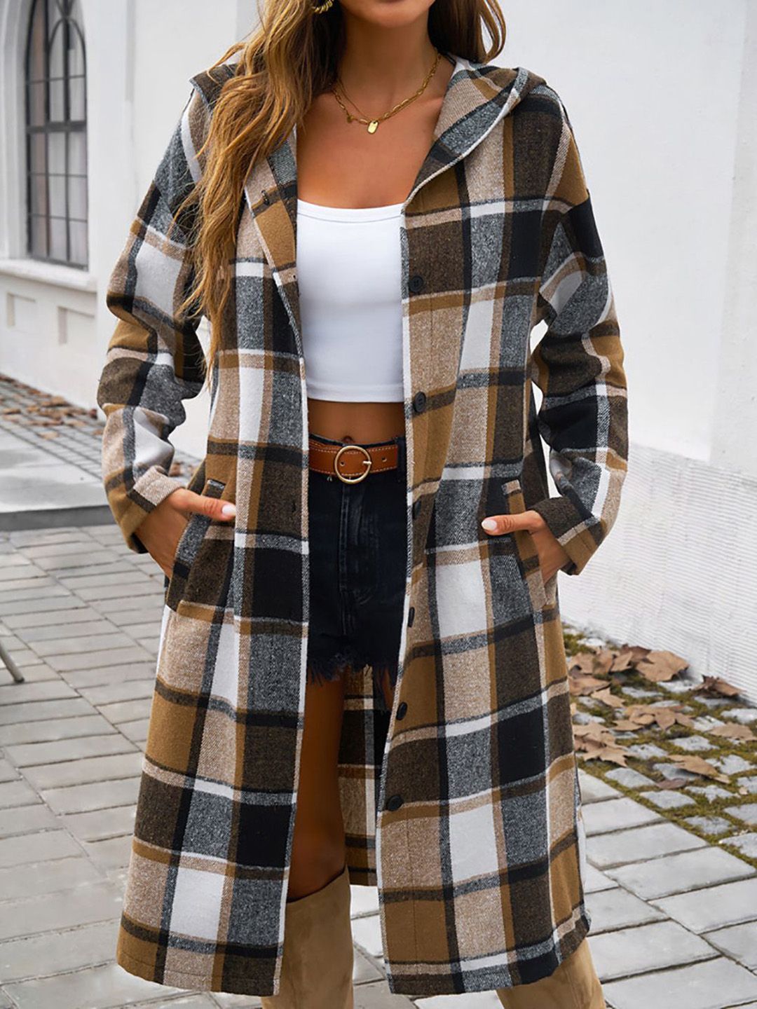 StyleCast x Revolte Women Checked Longline Tailored Jacket
