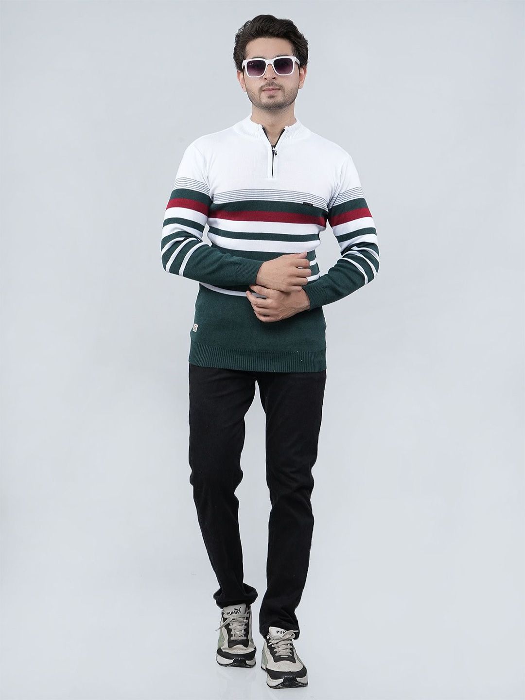 FEVERFEW Men Striped Pullover with Zip Detail Detail-picture-19