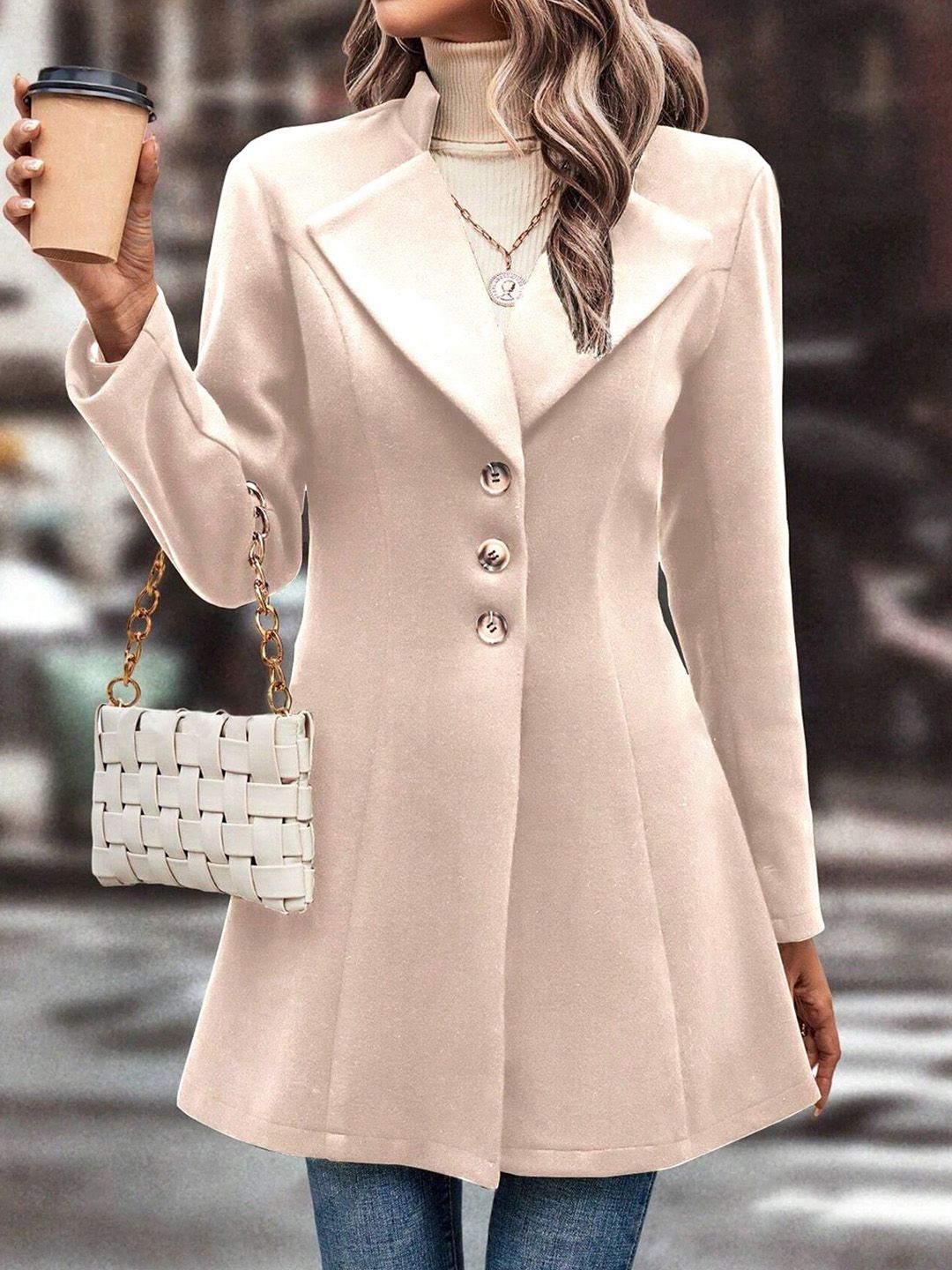 StyleCast x Revolte Solid Single-Breasted Notched Lapel Overcoat