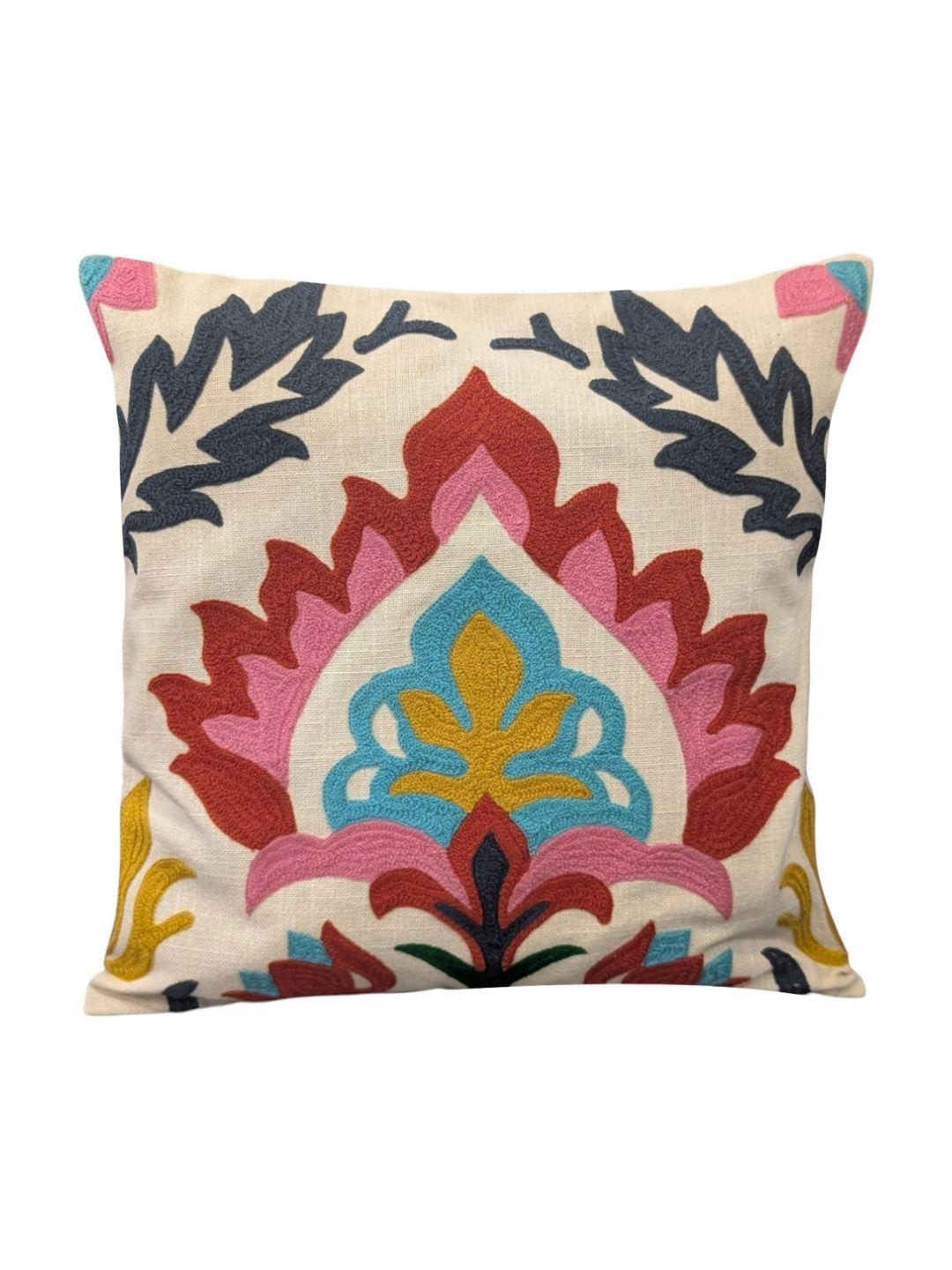 Good Vibes Off White & Pink Embroidered Square Cushion Covers-picture-28