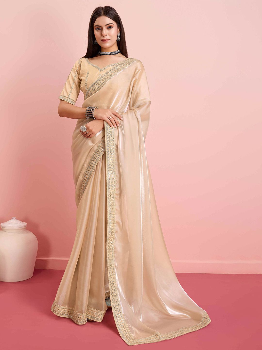 Peachmode Embellished Sequinned Tissue Saree-picture-31