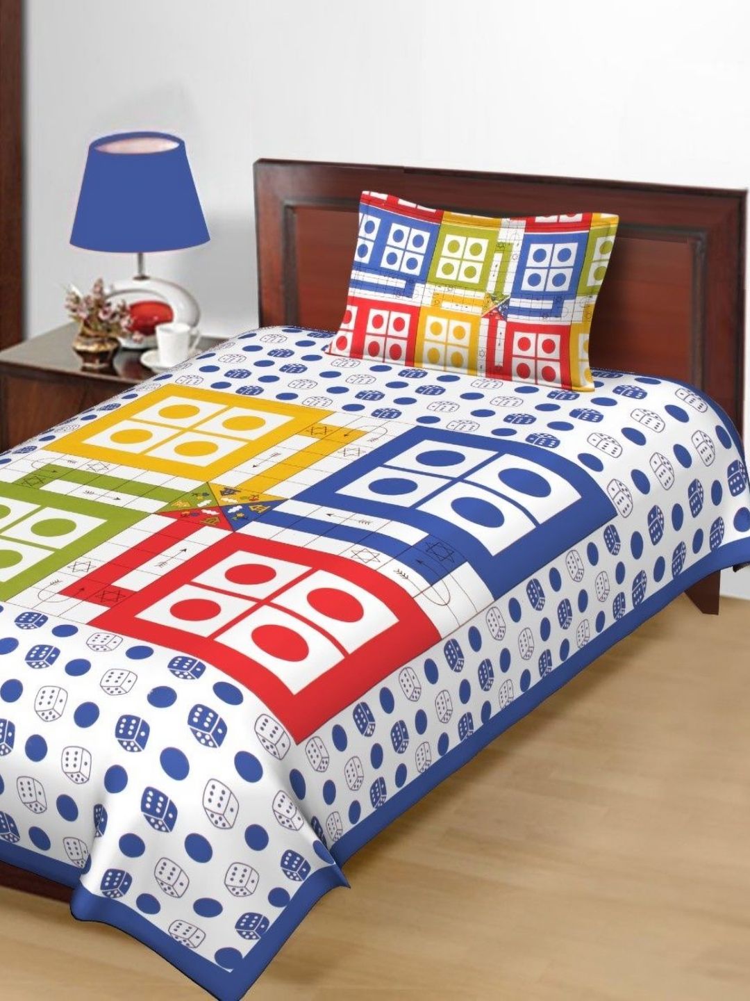 Salgia White & Blue Geometric Printed 144 TC Single Bedsheet Sets-2.25 m x 1.45 m-picture-20