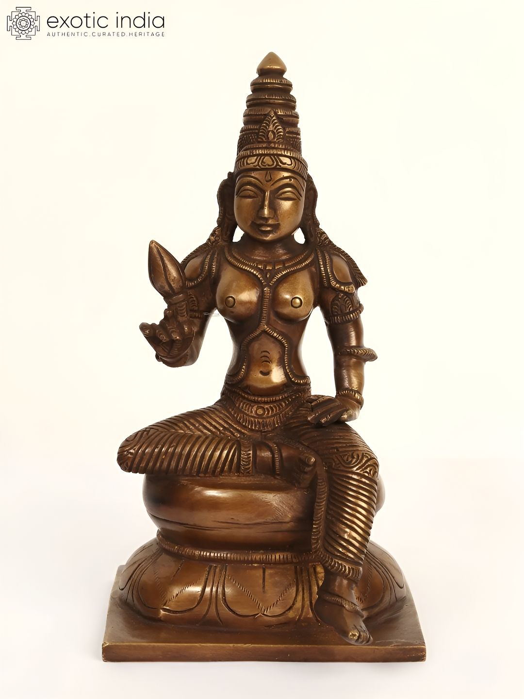 Exotic India Brown Goddess Parvati Seated On Pedestal Religious Idol Showpiece-picture-28