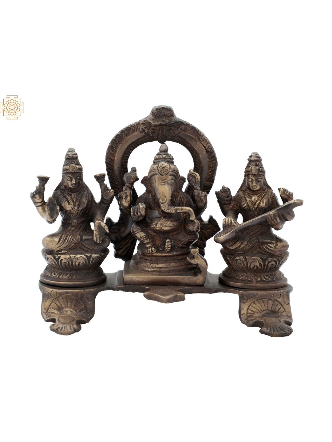 Exotic India Brown & Black Lakshmi Ganesha Saraswati Religious Idol Showpiece-picture-38