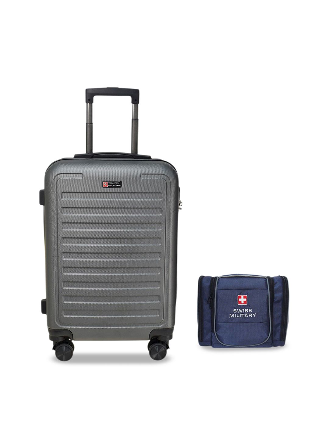 SWISS MILITARY Set Of 2 Textured Hard-Sided Cabin Luggage Trolley & Toiletry Bag-picture-20