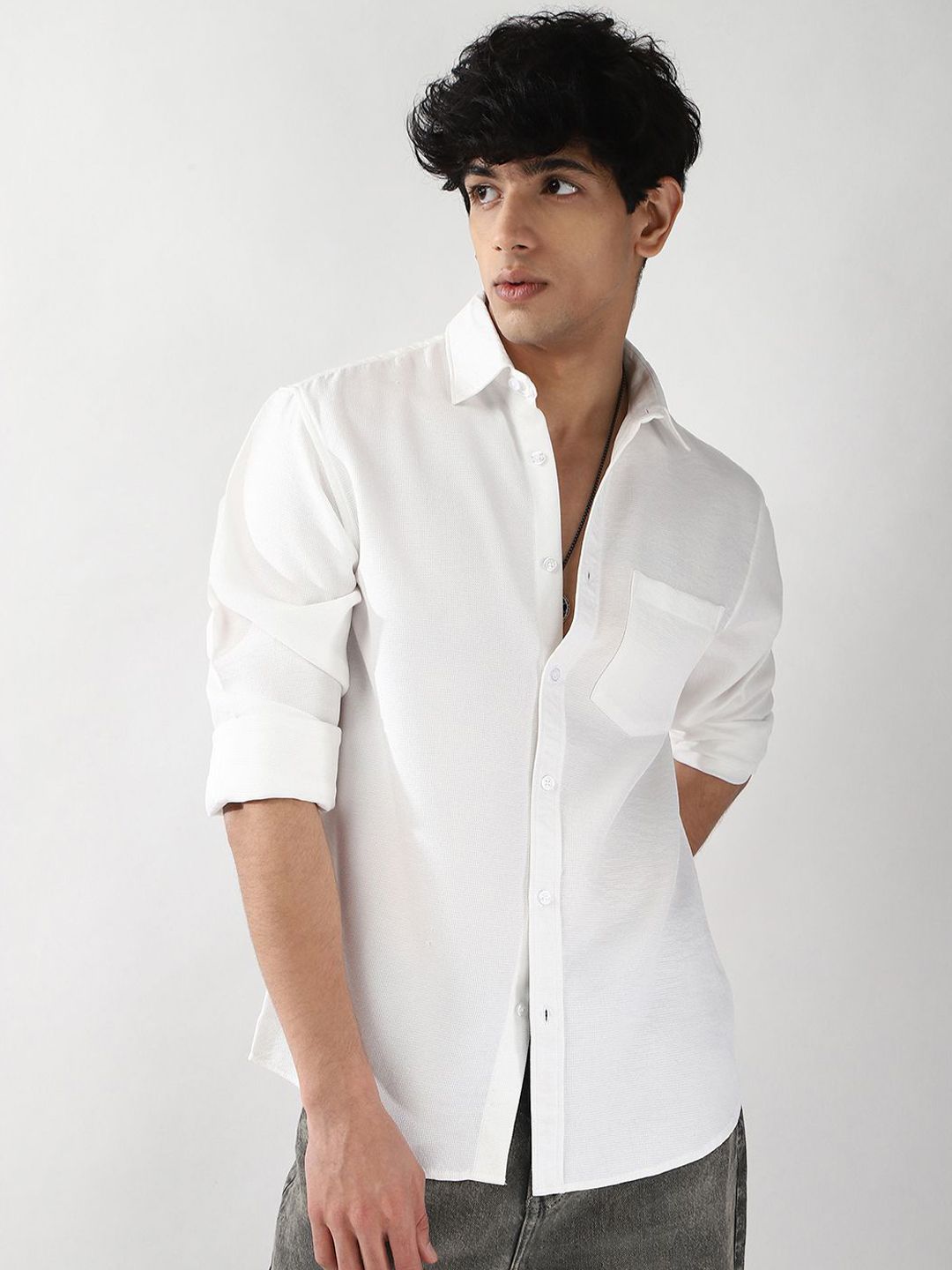 Urbano Fashion Men White Solid Linen Full Sleeve Relaxed Fit Casual Shirt-picture-28