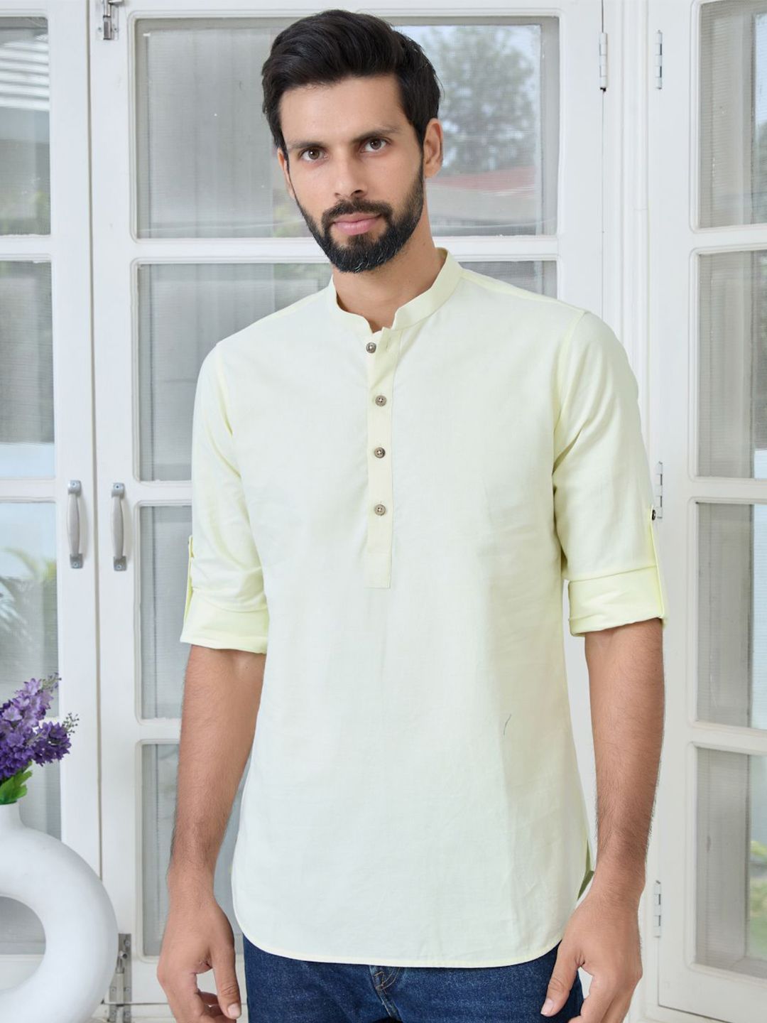 See Designs Pure Cotton Mandarin Collar Thread Work Short Kurta-picture-34