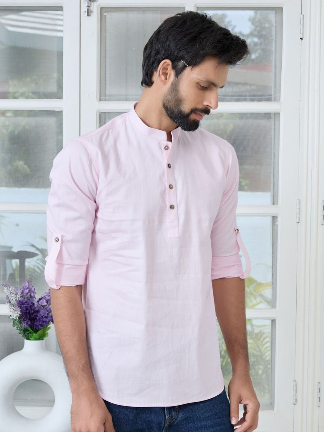 See Designs Pure Cotton Mandarin Collar Thread Work Short Kurta-picture-40