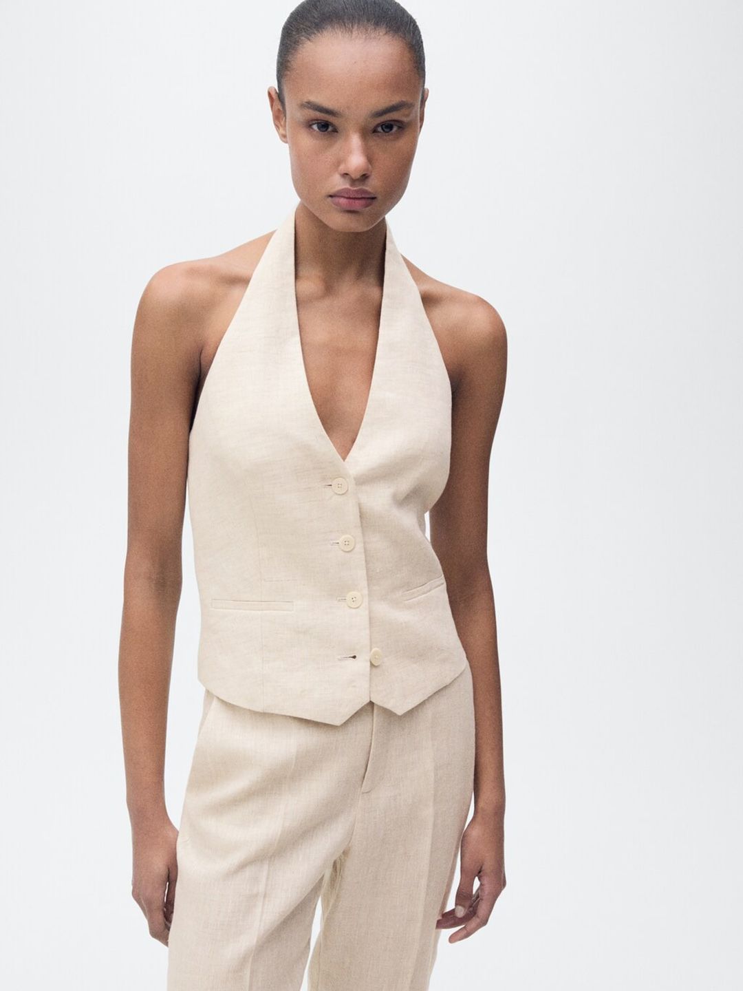 MANGO Halter Neck Pure Linen Waistcoat-picture-22