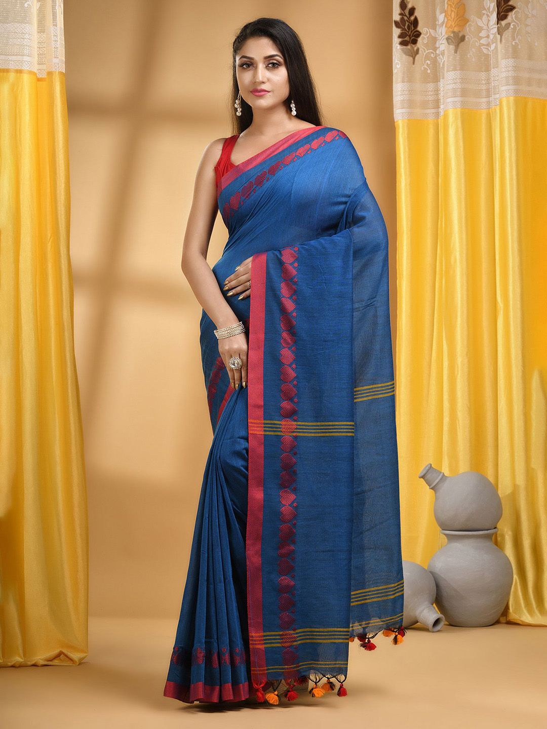 DESH BIDESH Solid Pure Cotton Taant Saree-picture-37