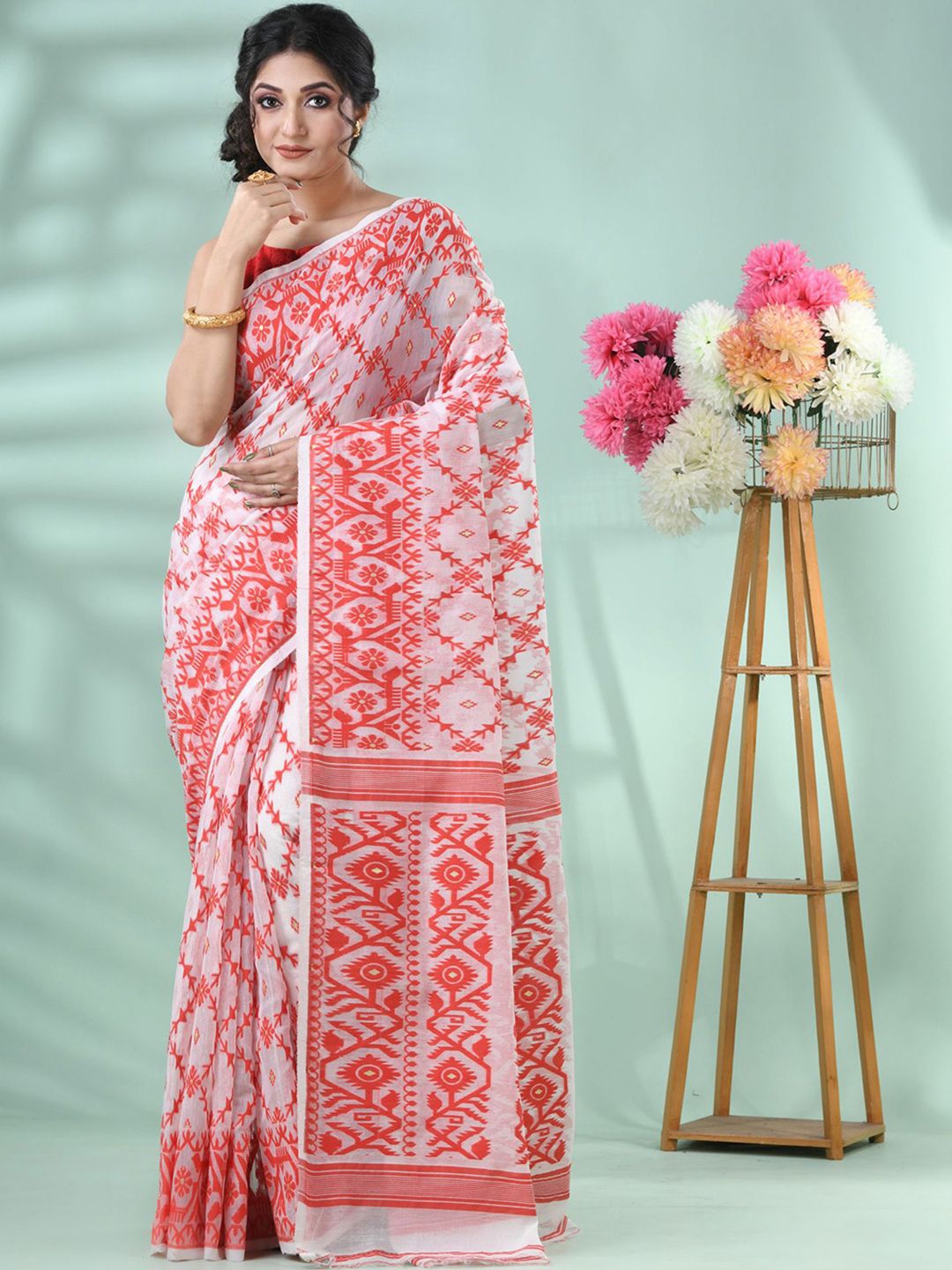 DESH BIDESH Ethnic Motifs Woven Design Jamdani Saree-picture-38