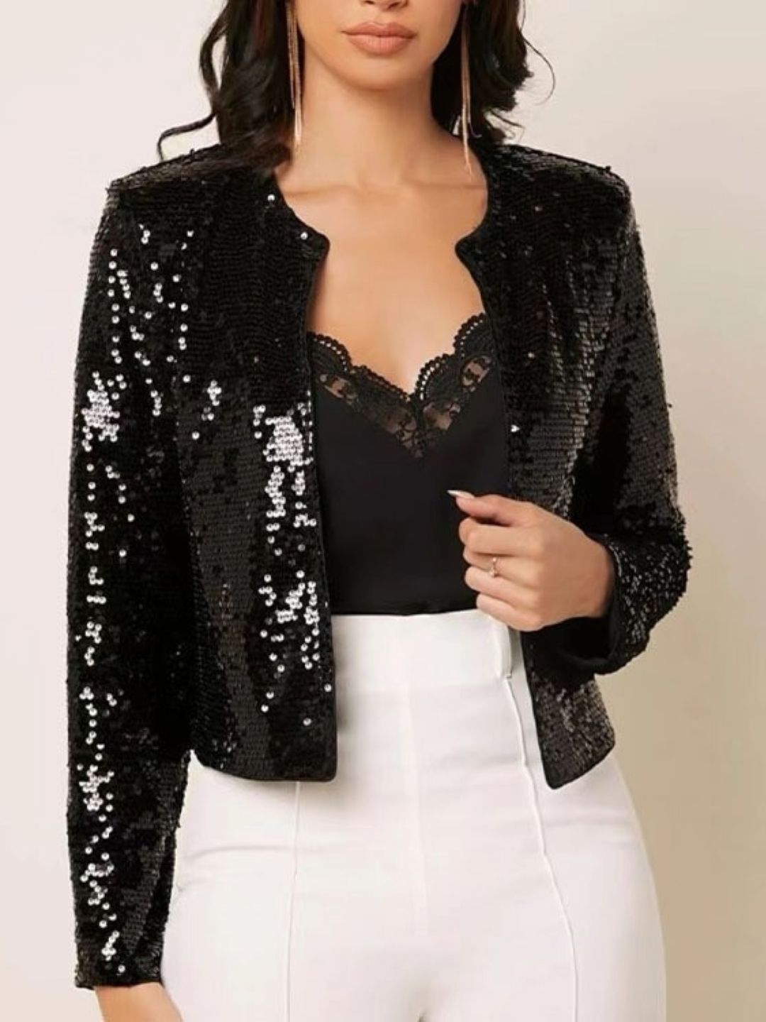 KPOP No Crop Open Collarless Front Jacket
