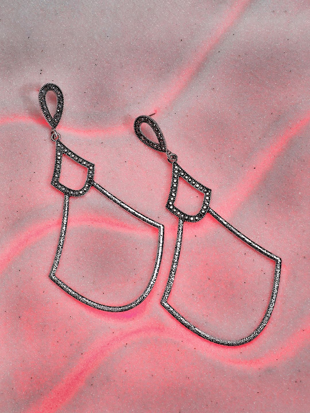 DressBerry Silver-Plated Artificial Stones Studded Contemporary Drop Earrings-picture-33