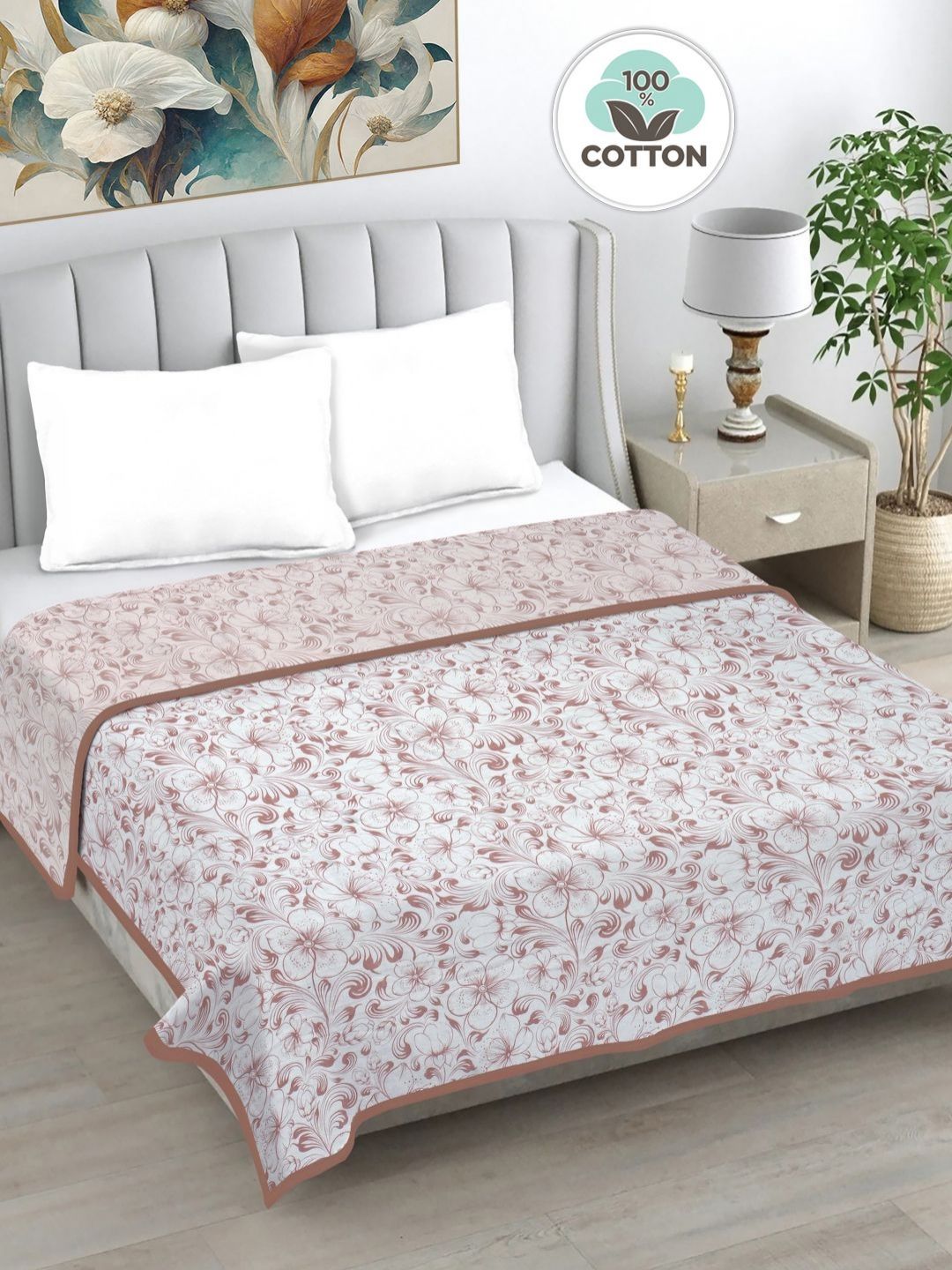 Myntra Elegant Homes Peach-Coloured Floral AC Room 233 GSM Double Bed Dohar-picture-24