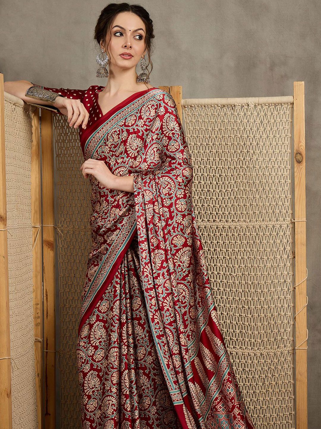 all about you Floral Printed Pure Crepe Block Print Saree-picture-57