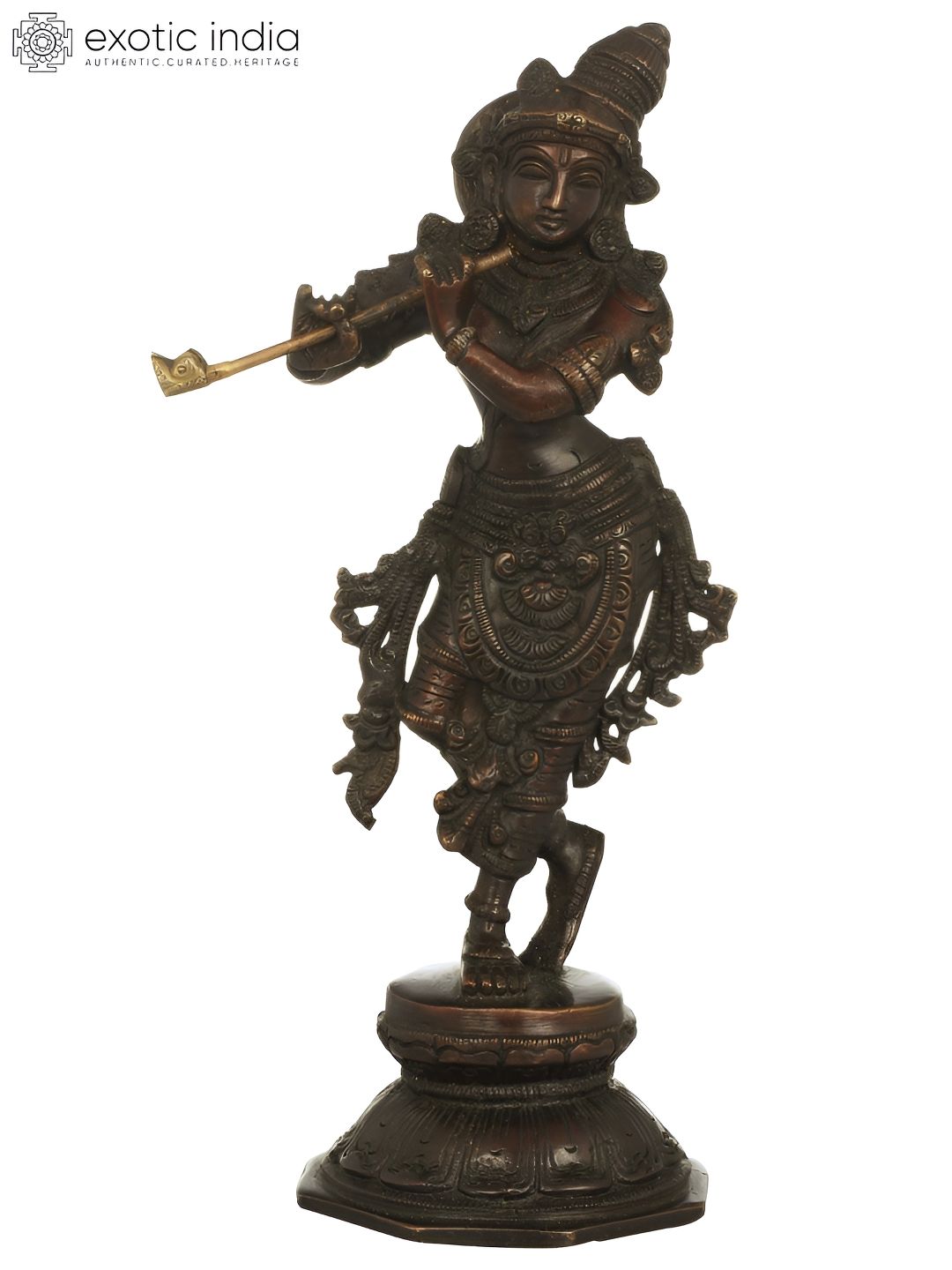 Exotic India Brown Krishna Playing On Flute Religious Idol Showpiece-picture-24