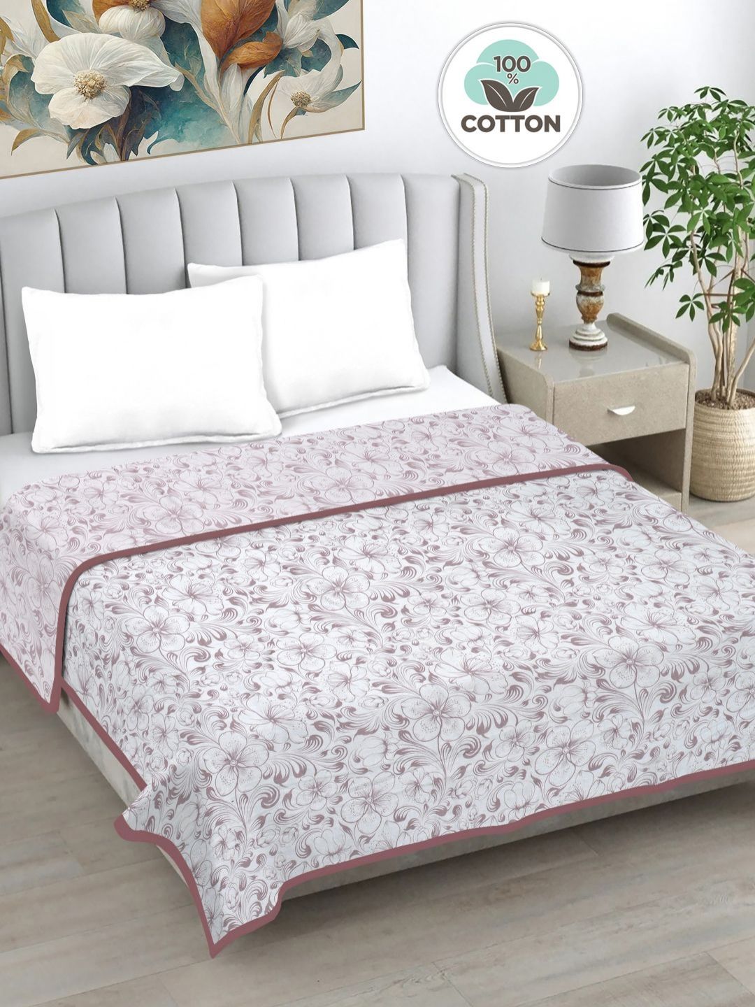 Myntra Elegant Homes Purple Floral AC Room 233 GSM Double Bed Dohar-picture-15