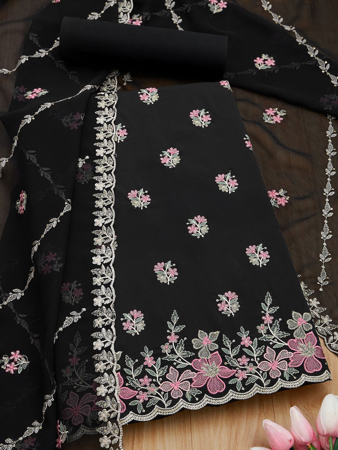 Soch Printed Silk Crepe Unstitched Dress Material-picture-34