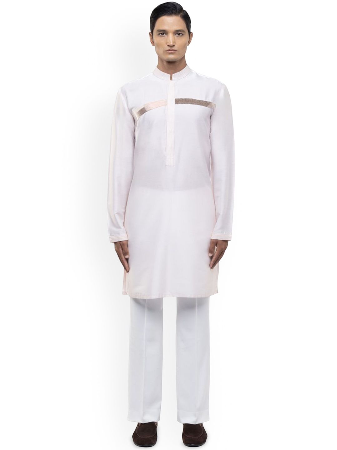 SDS By Kushal Shah Geometric Yoke Design Mandarin Collar Silk Straight Kurta With Trousers-picture-18