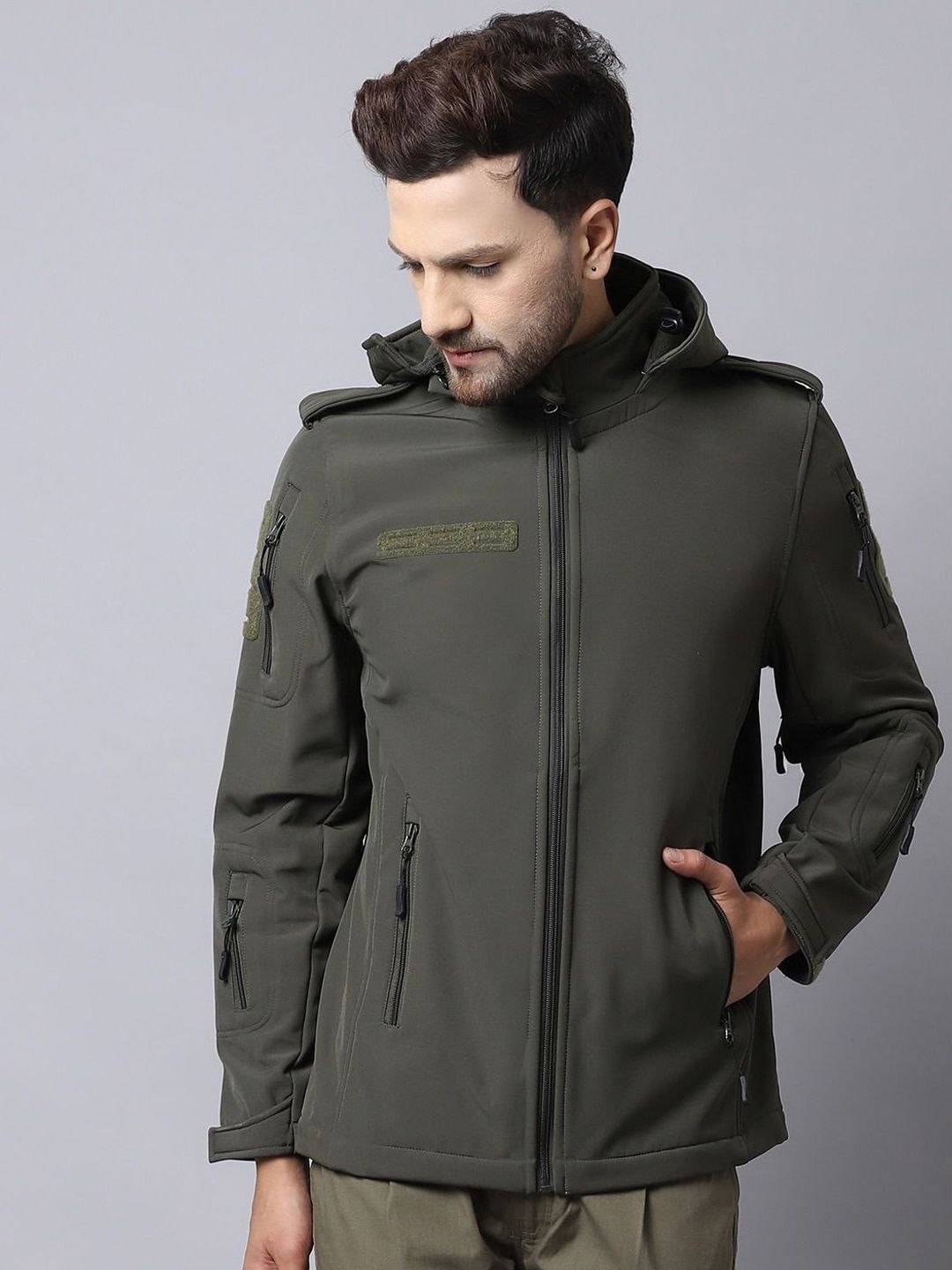 MOUNTMILLER Men's Solid Super Digital Soft Shell Ripstop Tactical Hooded Jacket-picture-27