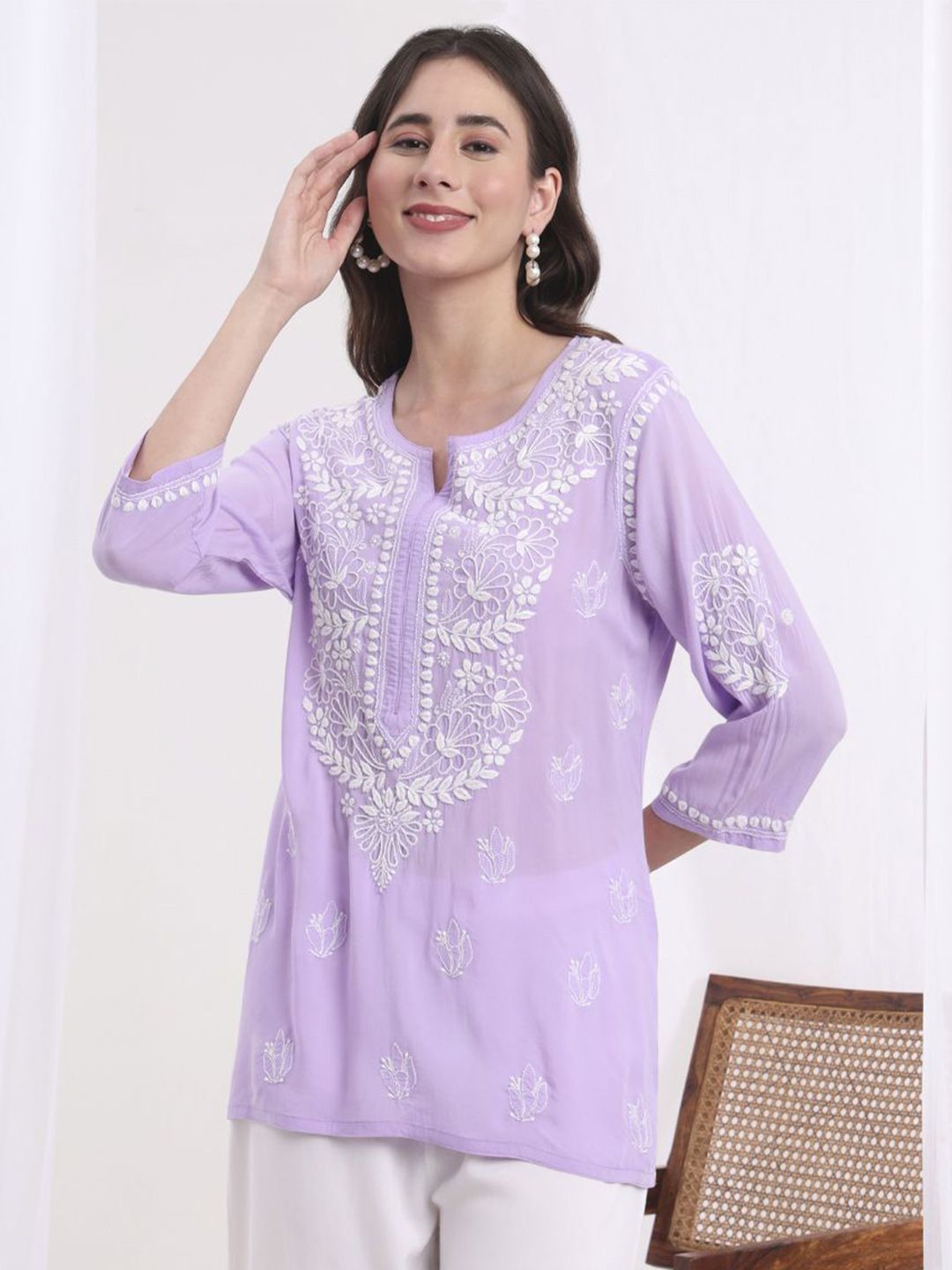 SUFIZA LIFESTYLE Women Floral Embroidered Modal Kurti-image-26