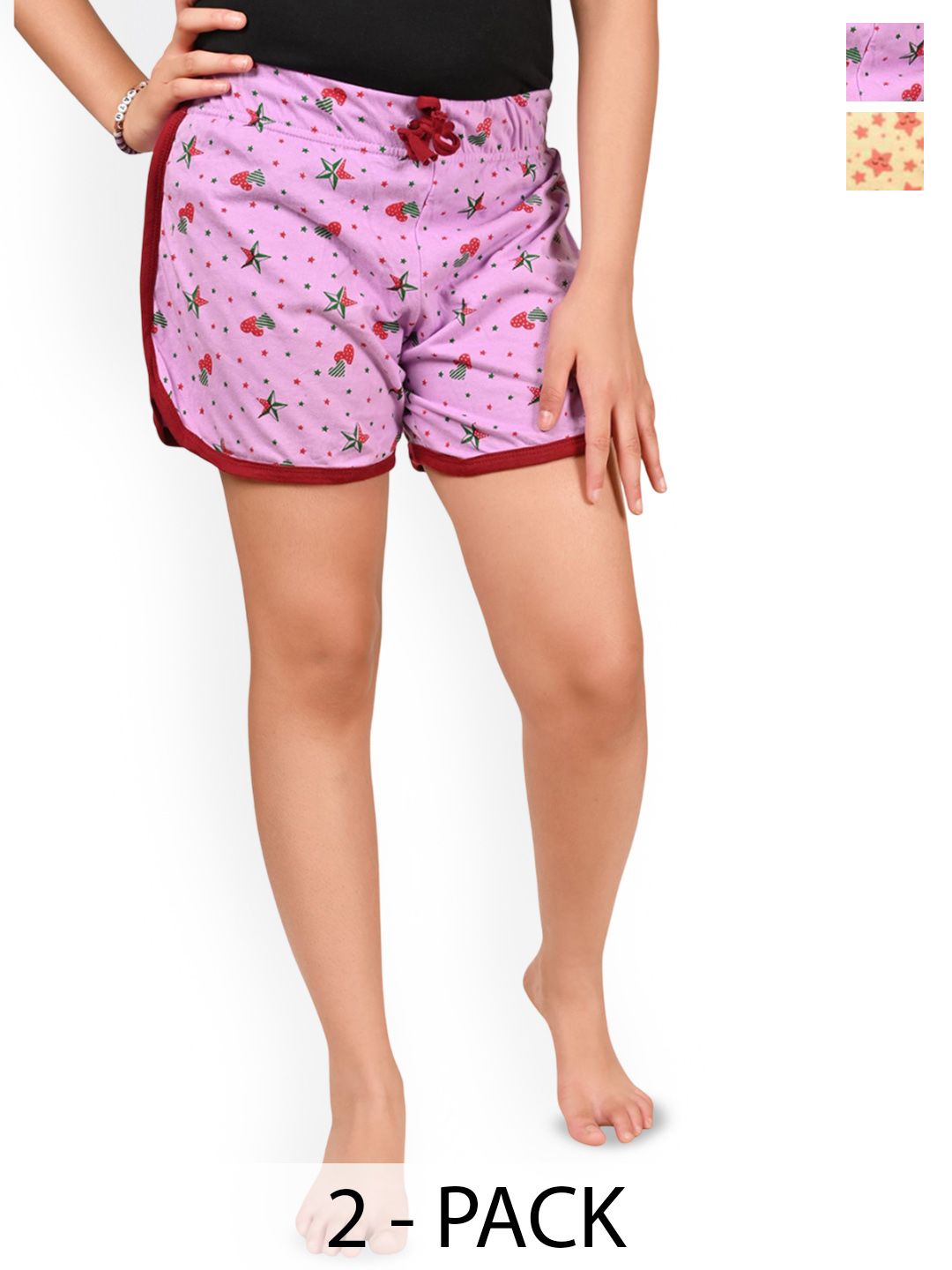 BAESD Girls Pack Of 2 Floral Printed Cotton High-Rise Hot Pants Shorts-picture-31