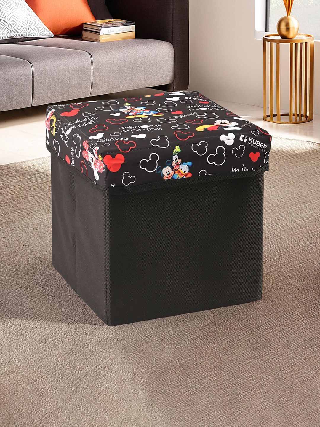 Kuber Industries Black & Red Printed 22L Folding Seating Ottoman Stool-picture-32