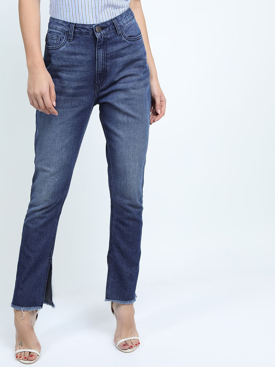 Tokyo Talkies Women Flared Mid Rise Light Fade Jeans-picture-10