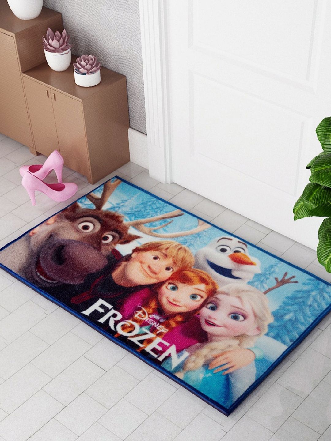 Athom Living Disney Blue & Brown Disney Frozen Characters Printed Anti-Skid Doormats-image-48