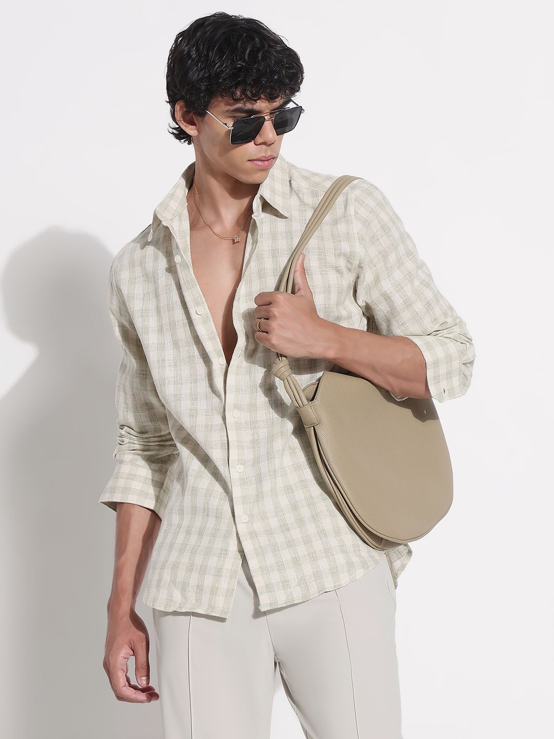 SHOWOFFFF Men Comfort Gingham Checks Spread Collar Relaxed Fit Cotton Casual Shirt-picture-18