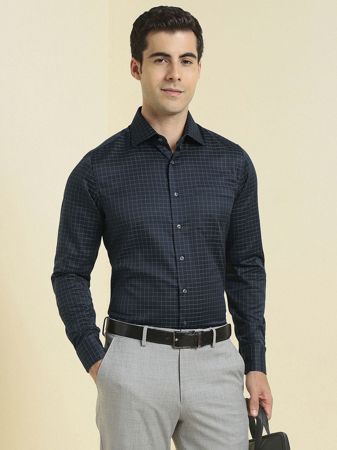 Allen Solly Sport Men Slim Fit Grid Tattersall Checked Spread Collar Cotton Formal Shirt-picture-15